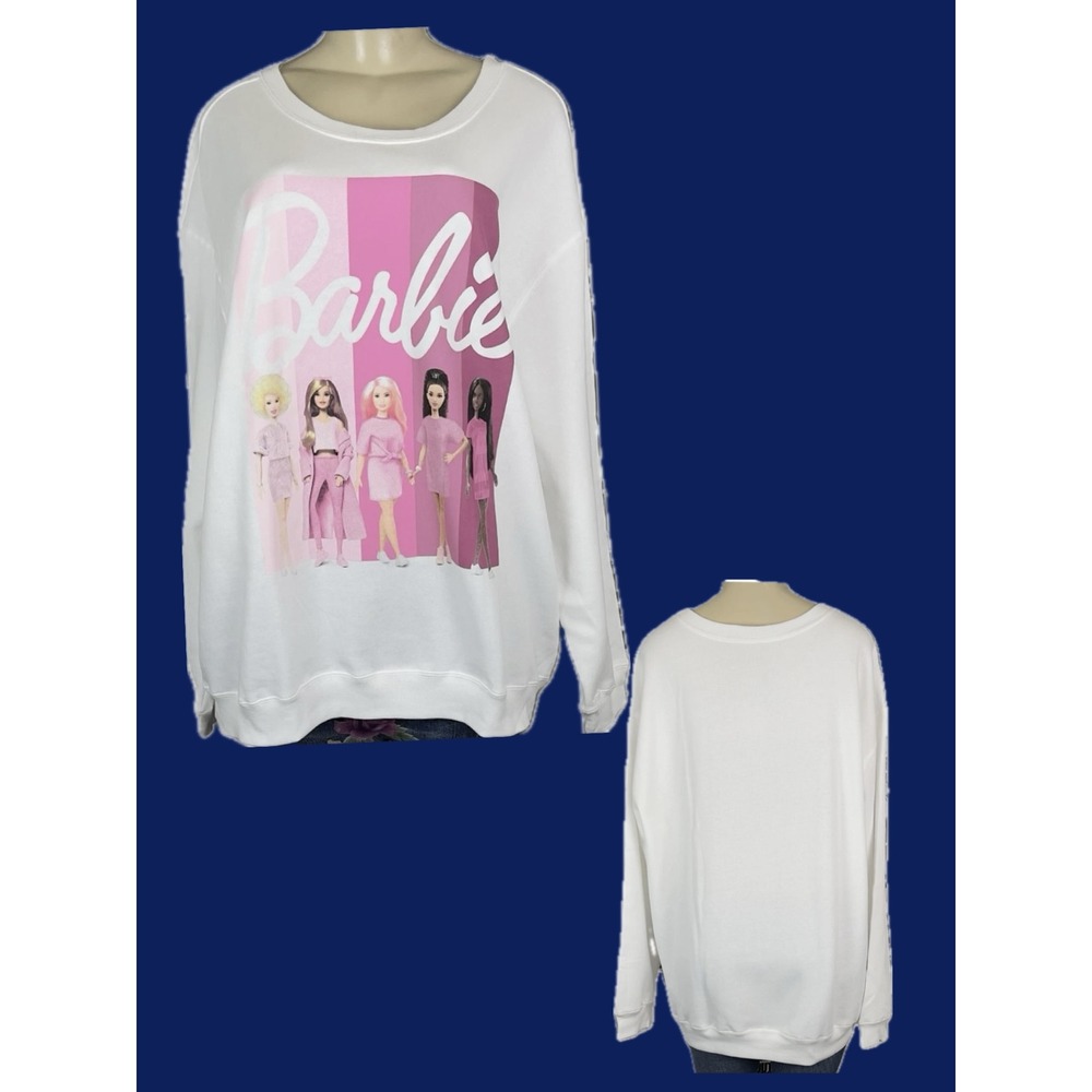 Love Tribe 2X Barbie Diverse Dolls Graphic Sweatshirt White Pink Long Sleeve